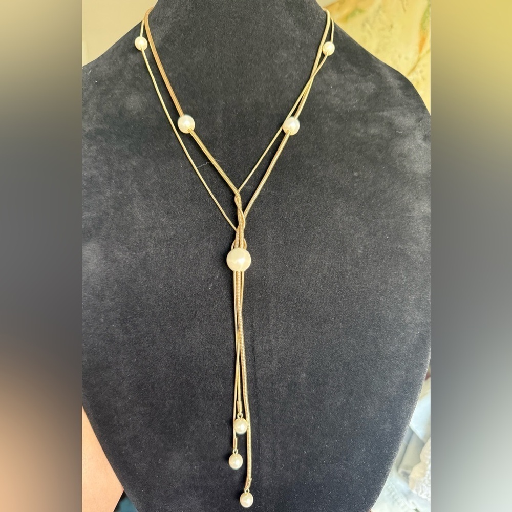 Alfani Gold Tone Snake Necklace With Faux Pearl
Stations Faux Pearl Pendant 23"